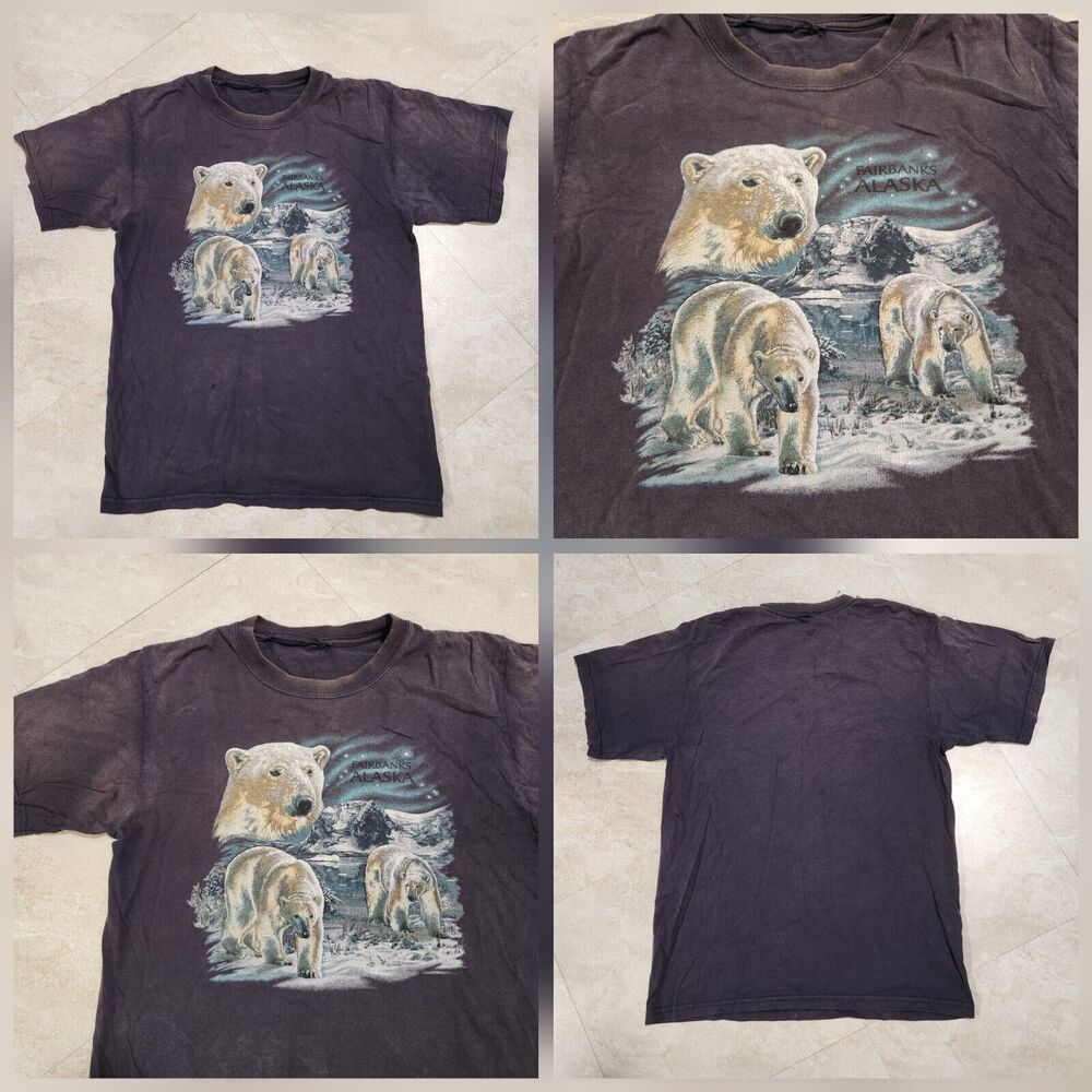 VTG Y2K Polar Bear Fairbanks Alaska Mens L Large?‎ Distressed Faded T Shirt